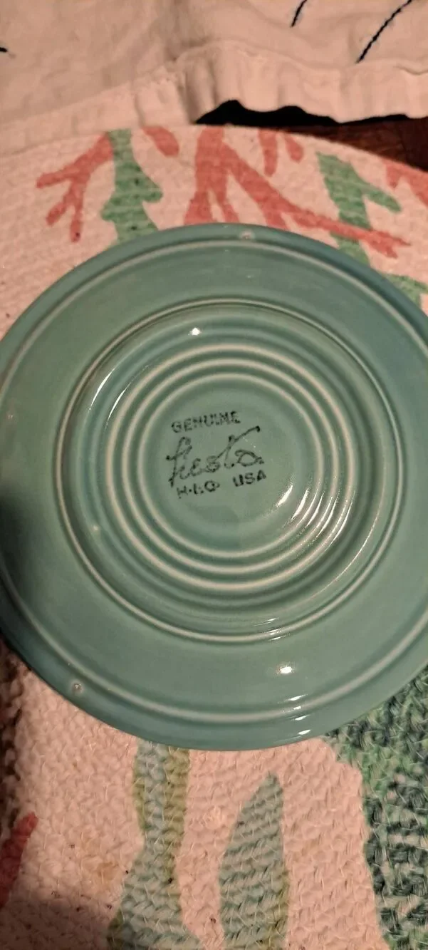 Vintage Genuine Fiesta Turquoise Dinnerware 7 Piece Lot HLC USA Plates Saucers S